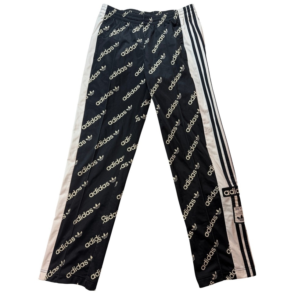 Adidas Adibreak Track Pants Womens Medium All Over Logo Snap Button Black HM4883